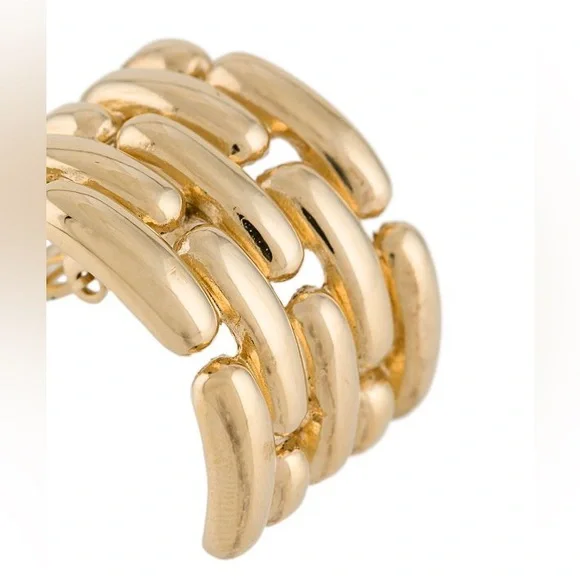 GIVENCHY VINTAGE PARIS NEW YORK LARGE GOLD PLATE CLIP ON EARRINGS - Picture 3 of 12